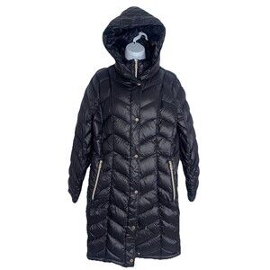 Calvin Klein Black Packable Premium Down Puffer Parka Long Coat Hood Women Large